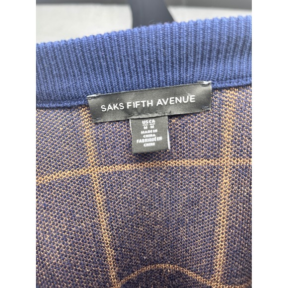 Saks Fifth Avenue Women's Blue Grid Pattern Crew Neck Pullover Sweater,‎ Size M - Picture 4 of 6